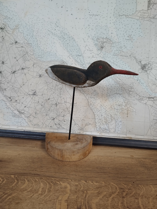 Oiseaux du marais en bois peint main XXe