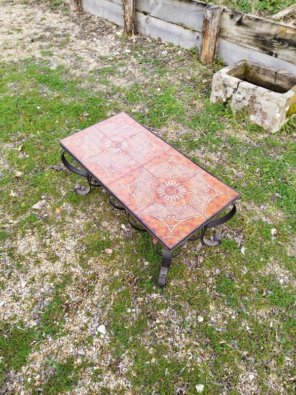 Table basse fer forgé et céramique 60s