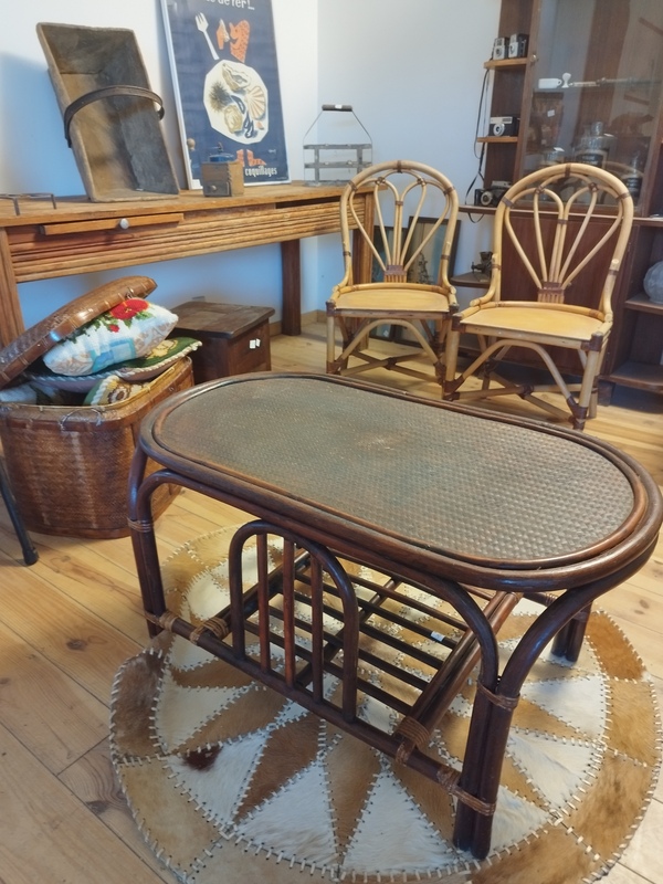 Table basse en rotin années 70 