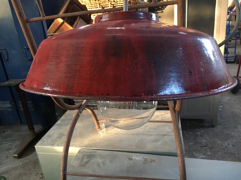 Red patina enameled lampshade
