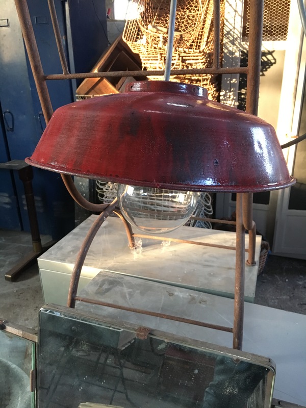 Red patina enameled lampshade