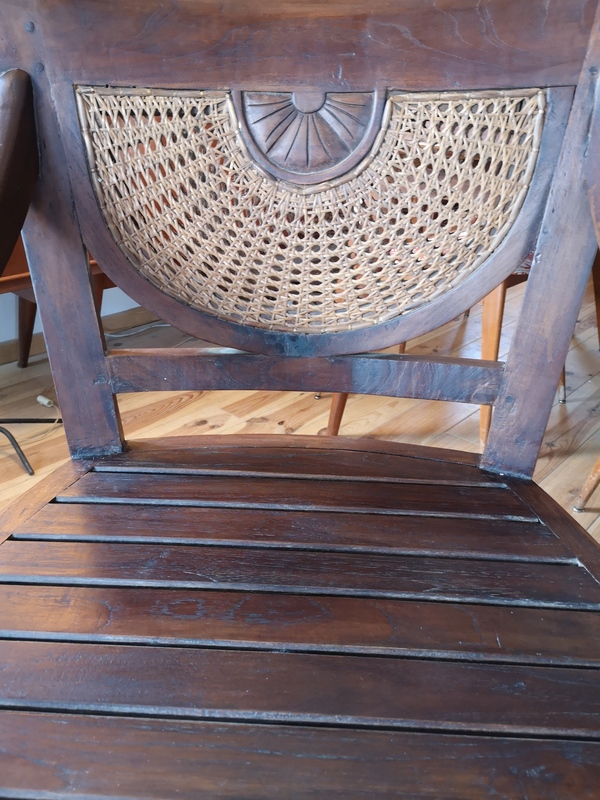 Old exotic wood and cane armchair