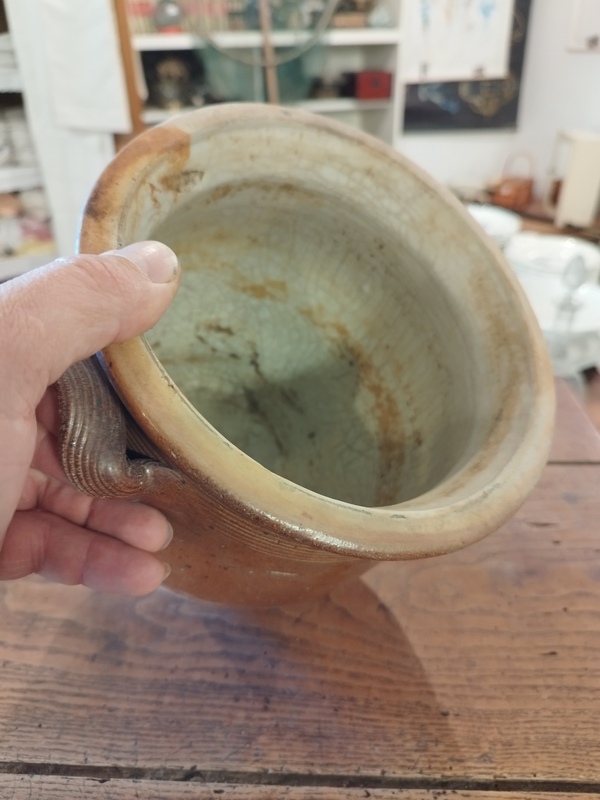 Old glazed stoneware grease or confit pot