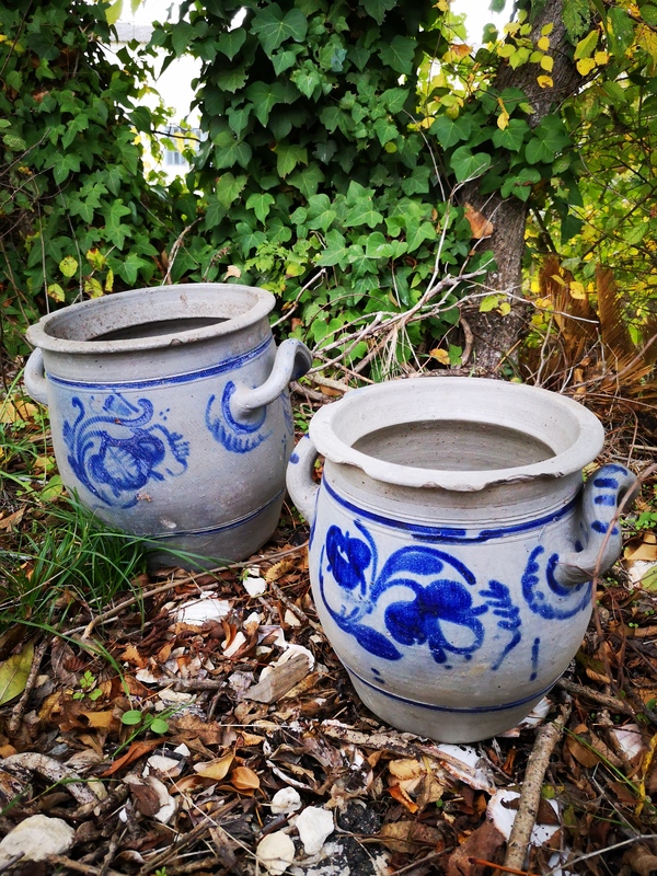 Old enamelled stoneware pots
