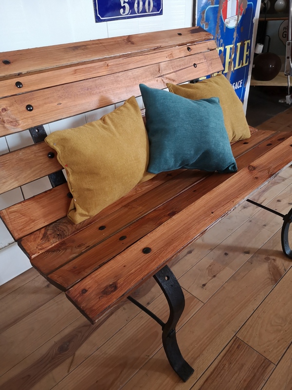 Two seater metal wood bench