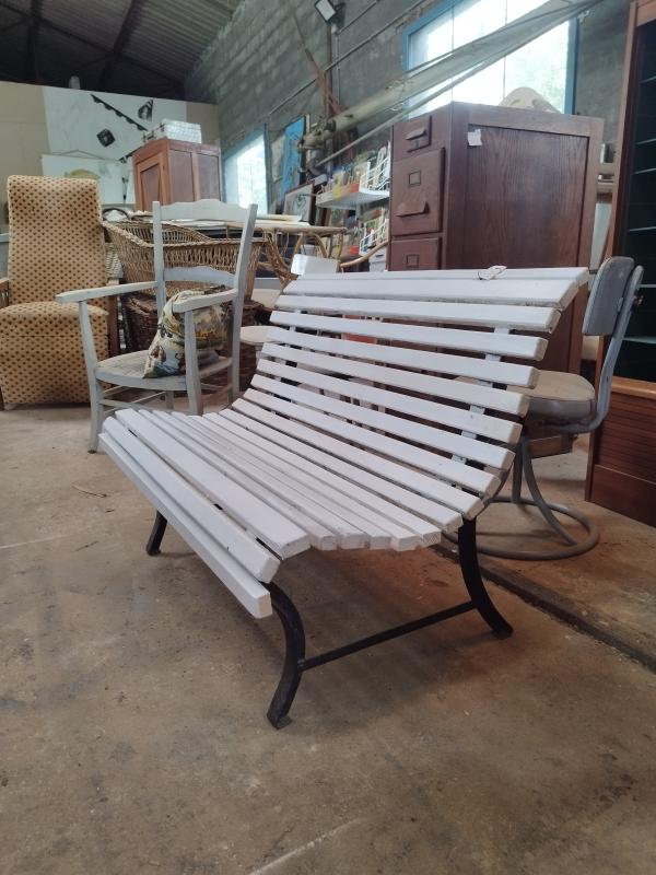 Outdoor bench made of wood and wrought iron