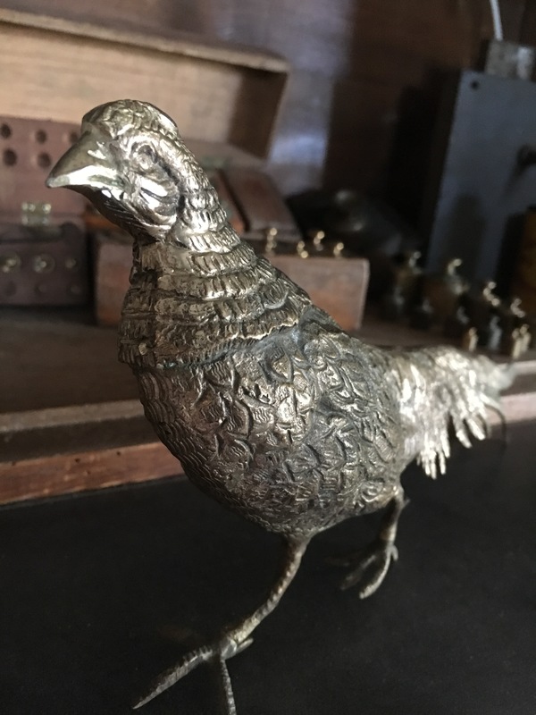 Silver bronze couple of pheasants