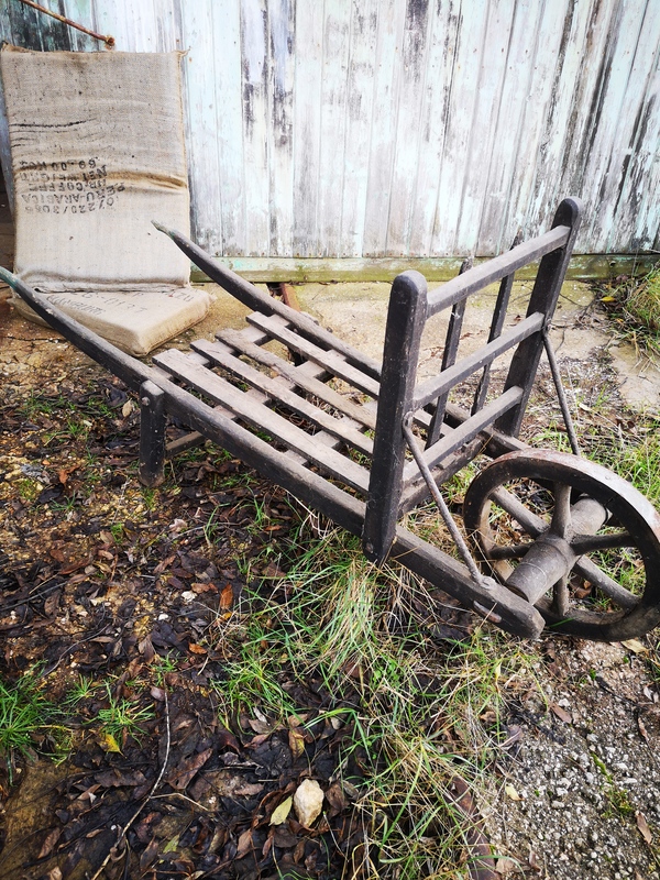Wheelbarrow 1950s wood and wrought iron