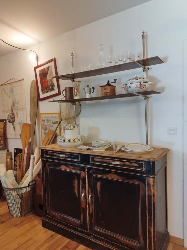 Antique black lacquered solid wood sideboard