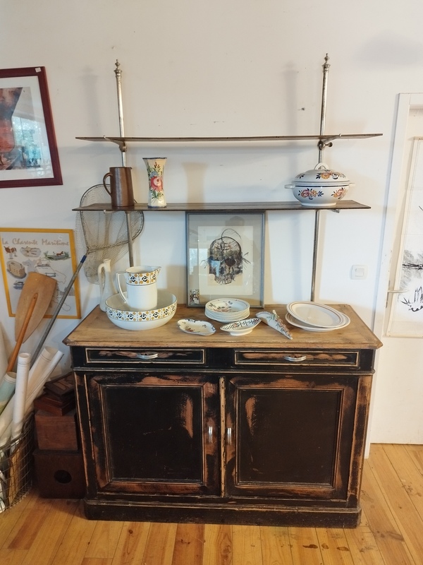 Antique black lacquered solid wood sideboard