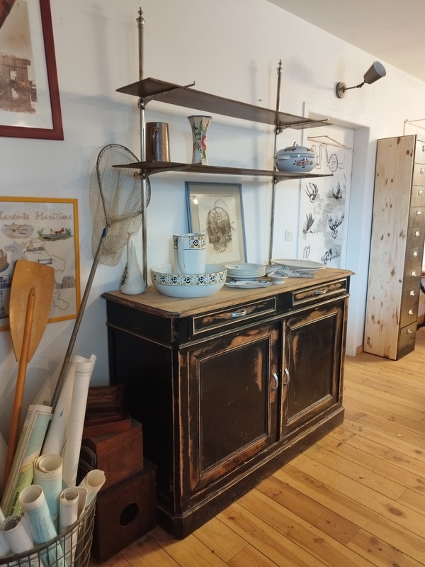 Antique black lacquered solid wood sideboard