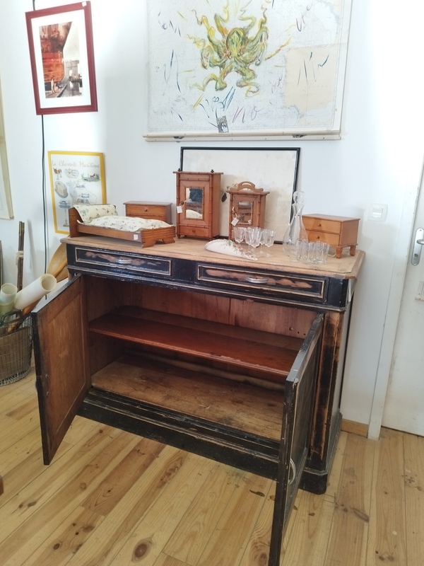 Antique black lacquered solid wood sideboard