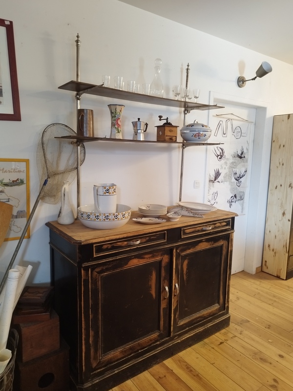 Antique black lacquered solid wood sideboard