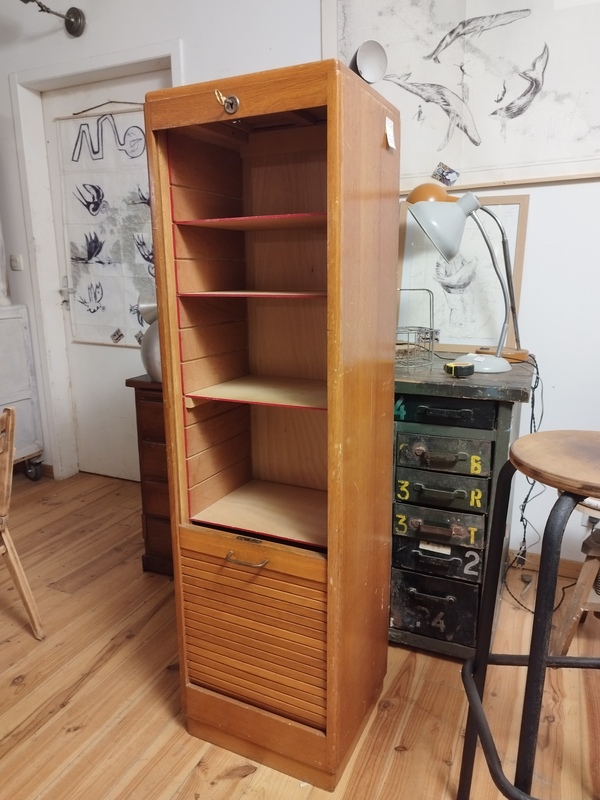 Old wooden curtain filing cabinet