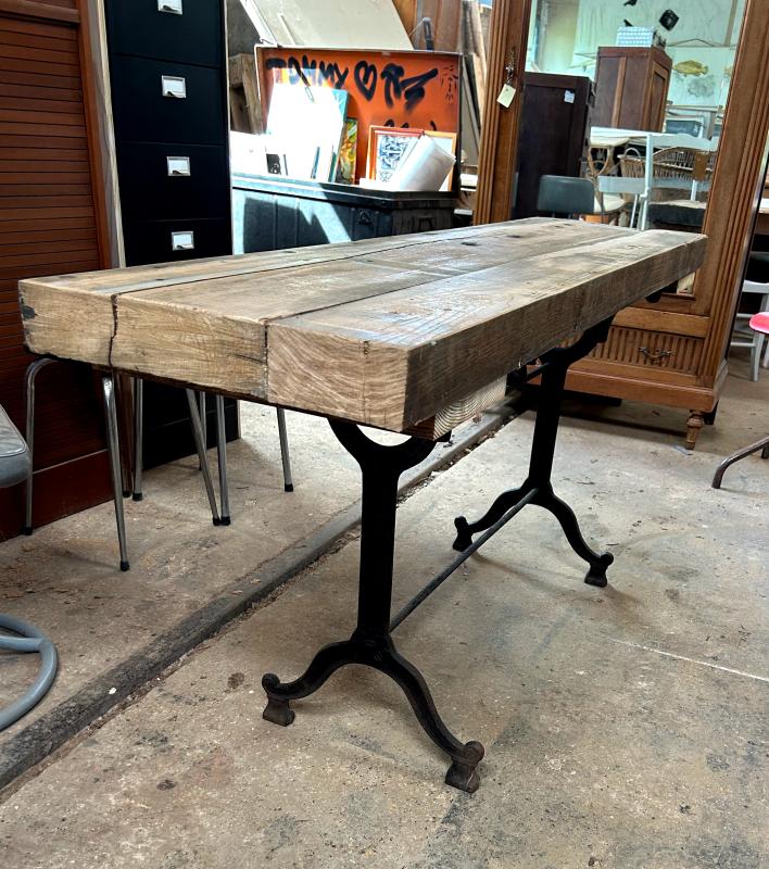 wrought iron and oak console