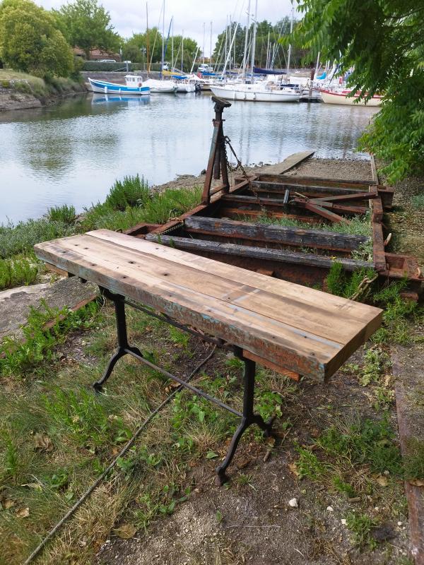 wrought iron and oak console