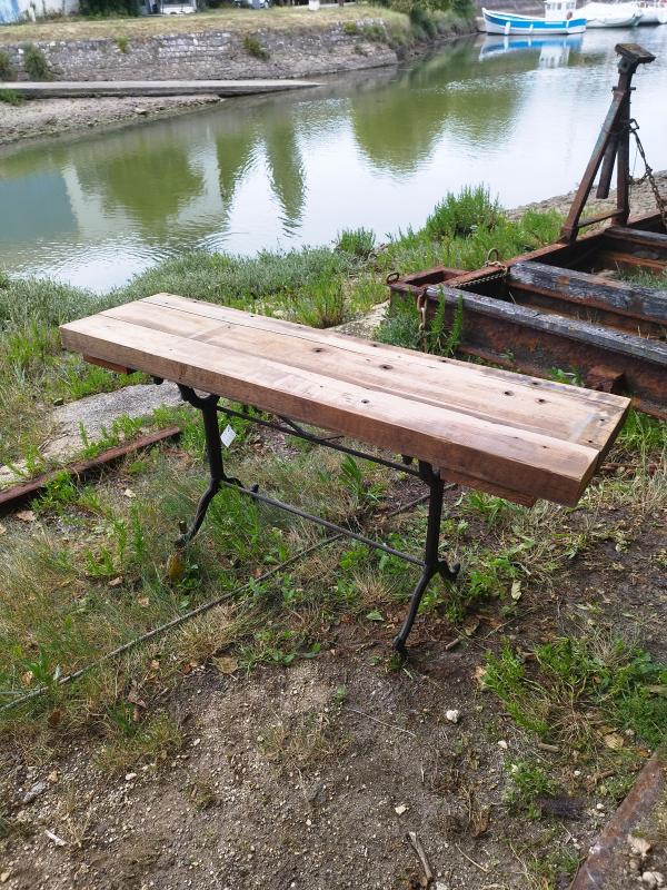 wrought iron and oak console