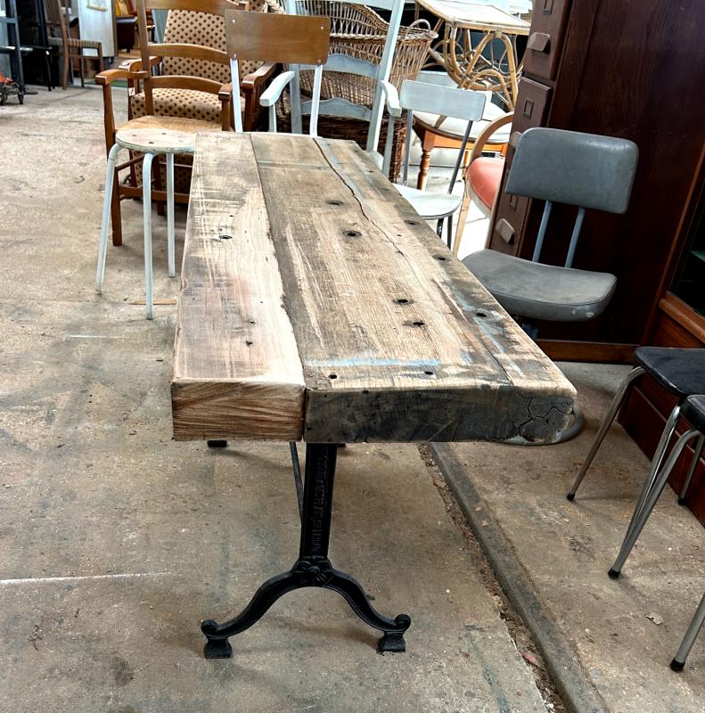 wrought iron and oak console