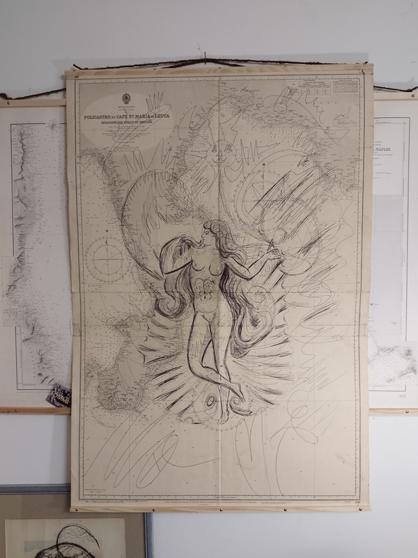 Bic drawing on Tommy Bim marine chart