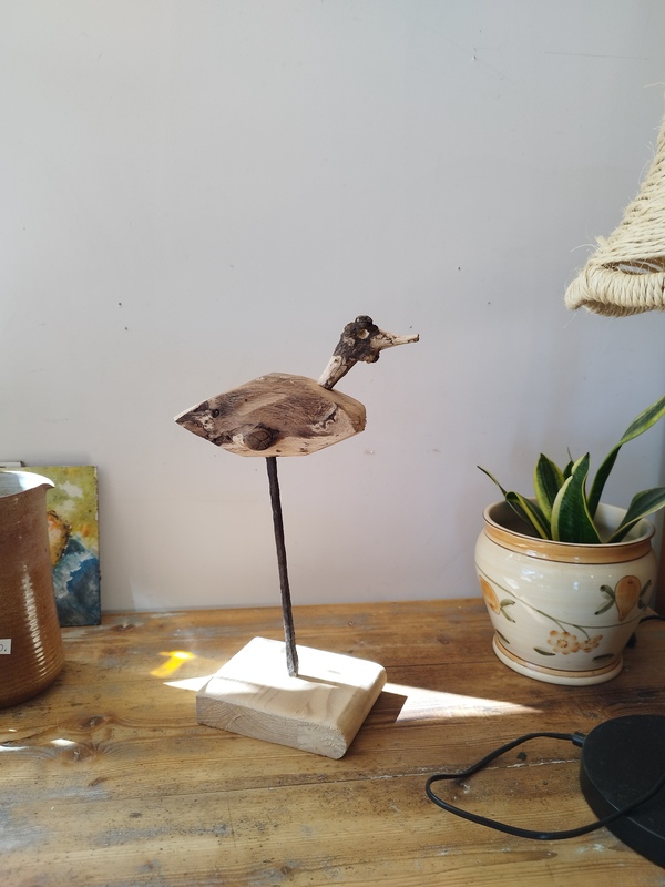 Sculpture oiseau bois flotté et bois