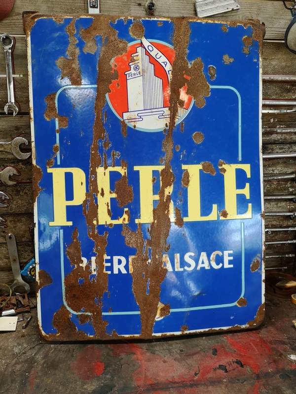 Plaque émaillée bière Perle Alsace