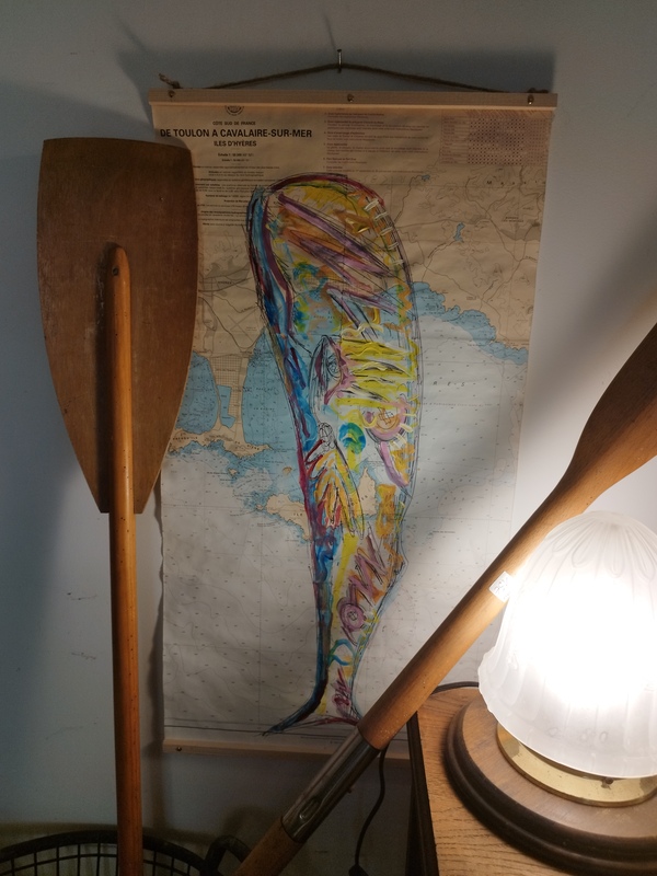 Ink and paint on nautical chart 