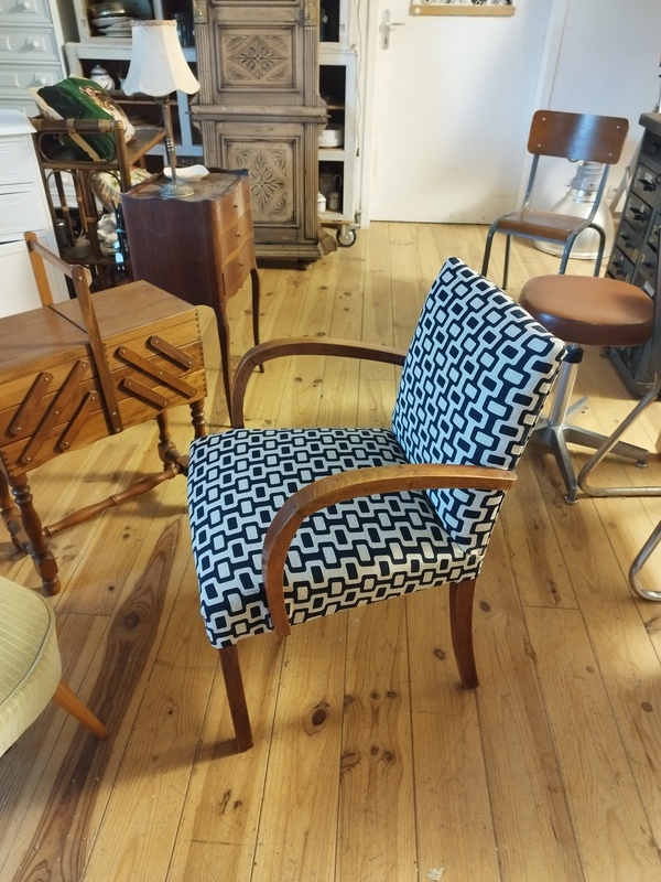 Upholstered bridge armchair in our workshop