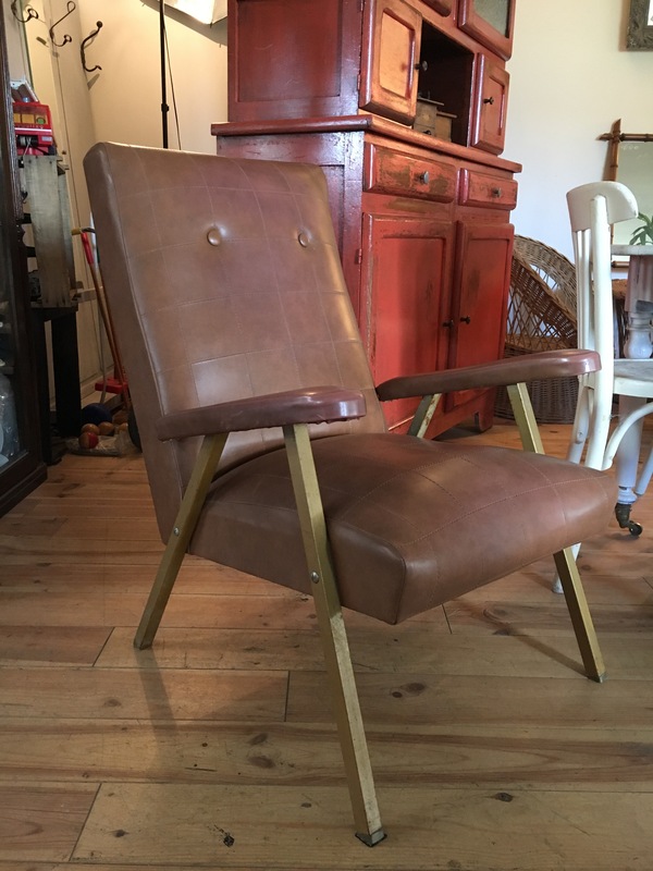 70s metal base leather chair