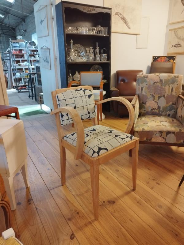 Blue and white upholstered armchair 