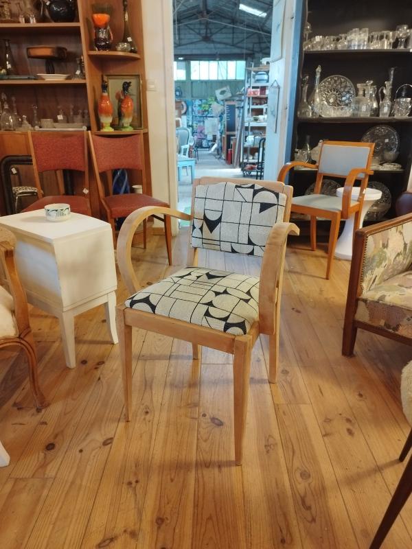 Blue and white upholstered armchair 