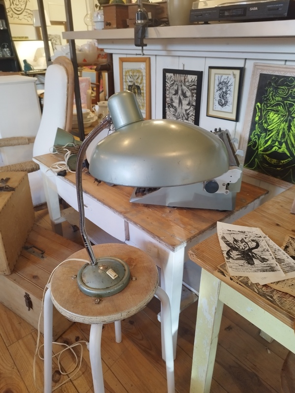 1950s enameled workshop lamp