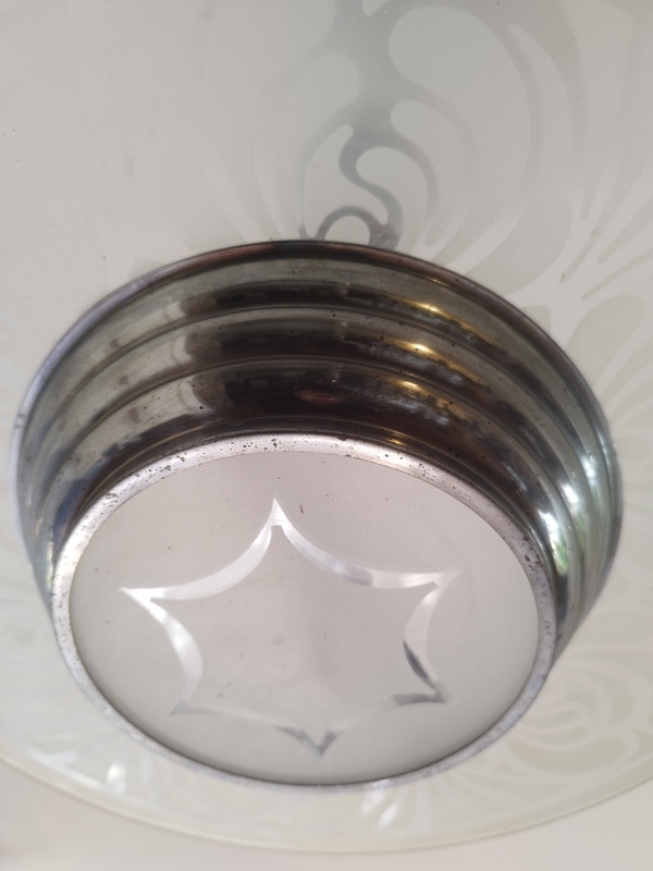 Modernist Bauhaus Chandelier Lamp 1935 Art Deco Chandelier Chrome and Frosted Glass