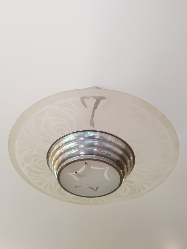 Modernist Bauhaus Chandelier Lamp 1935 Art Deco Chandelier Chrome and Frosted Glass