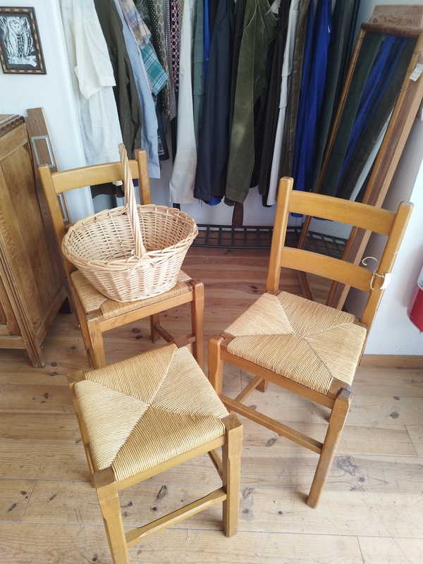 Set of two high chairs and a stool