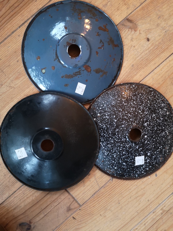Lot of three enamelled lampshades