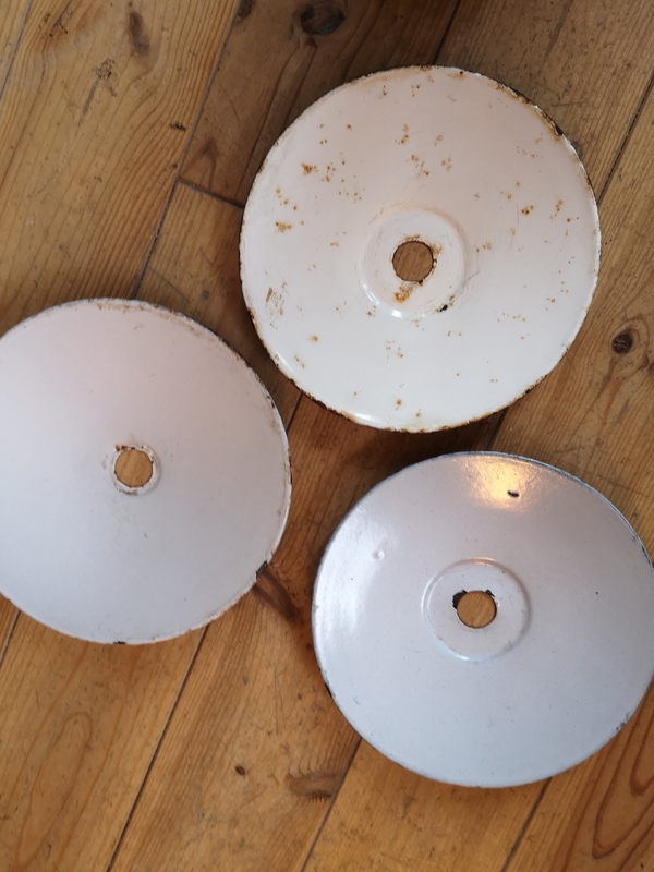 Lot of three enamelled lampshades