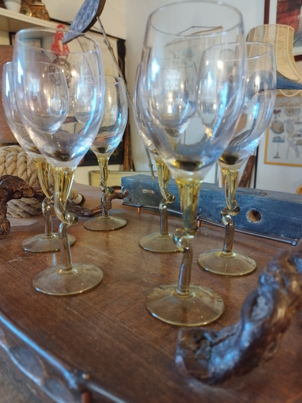 set of wine glasses and tray