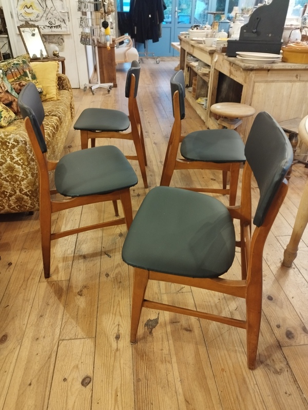 Set of mid-century black leatherette chairs