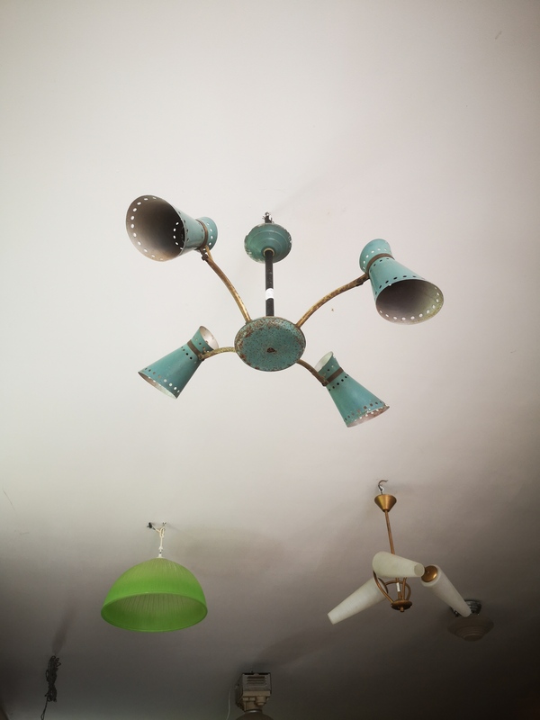 60s designer chandelier with four diabolo lights