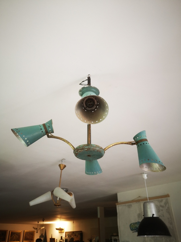 60s designer chandelier with four diabolo lights