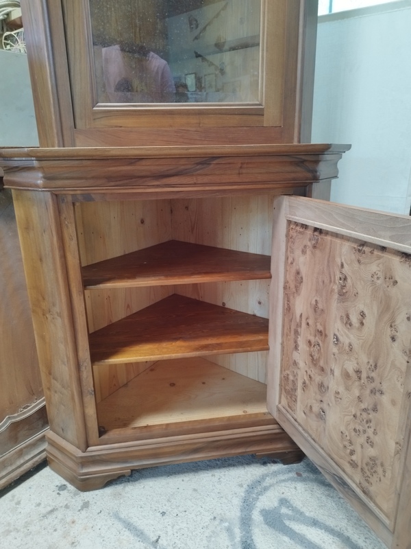 Elm burl corner cabinet