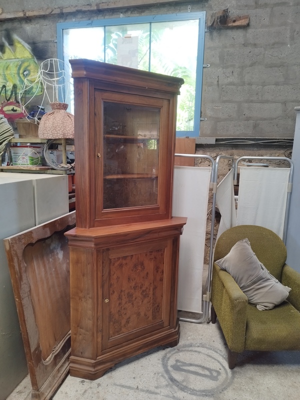 Elm burl corner cabinet