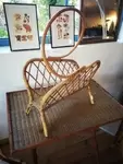 60s rattan magazine rack