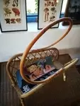 60s rattan magazine rack