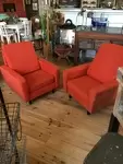 70s red orange tweed armchairs