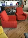 70s red orange tweed armchairs