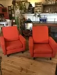 70s red orange tweed armchairs