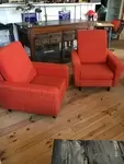 70s red orange tweed armchairs