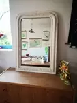 Antique stitched mirror with white wood frame
