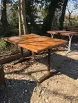 Bistro table with wooden and brass legs